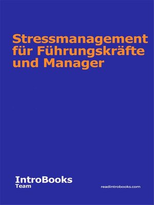 cover image of Stressmanagement für Führungskräfte und Manager
